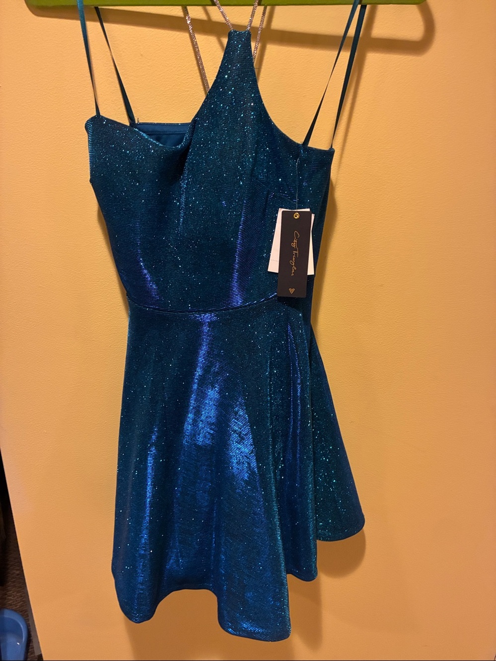 Sparkling Blue Metallic Mini Dress with Strappy Back Sz 2 NWT Rave Punk
